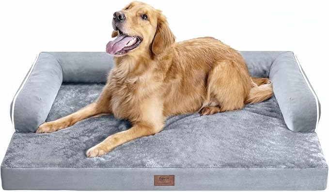 Orthopedic Washable Dog Bed with Bolster for Medium to Large Dogs | Pillow Support for Neck Relief, Egg Crate Foam, Waterproof Liner, Anti-Slip Bottom, Removable Bolster Cover, 36 x 27 Inch