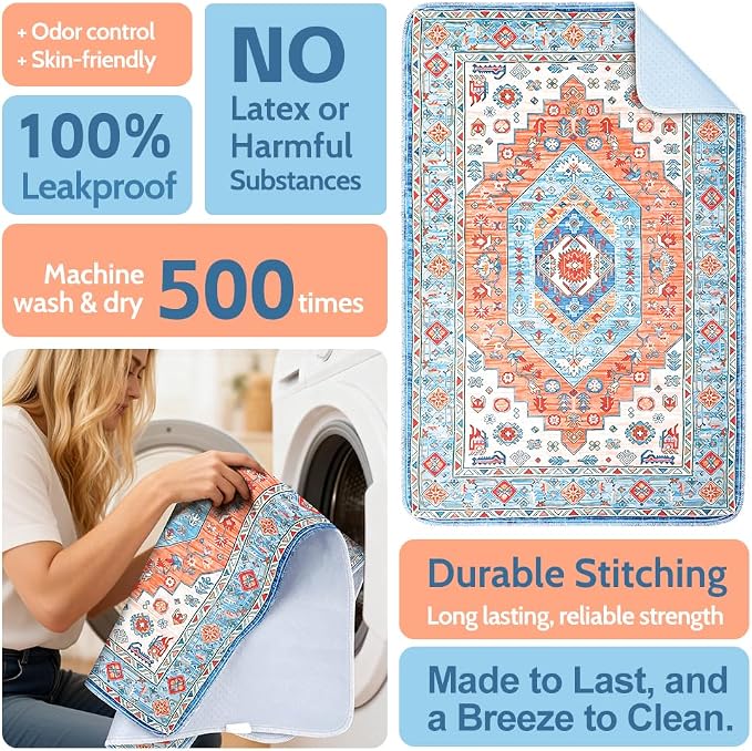 Washable Pee Pads for Dogs, 2 Pack Reusable Puppy Training Pads 48"x48" Super Absorbent Waterproof Dog Training Pads, Non-Slip Potty Pads, Whelping Pads Litter Mat Orange/Mix