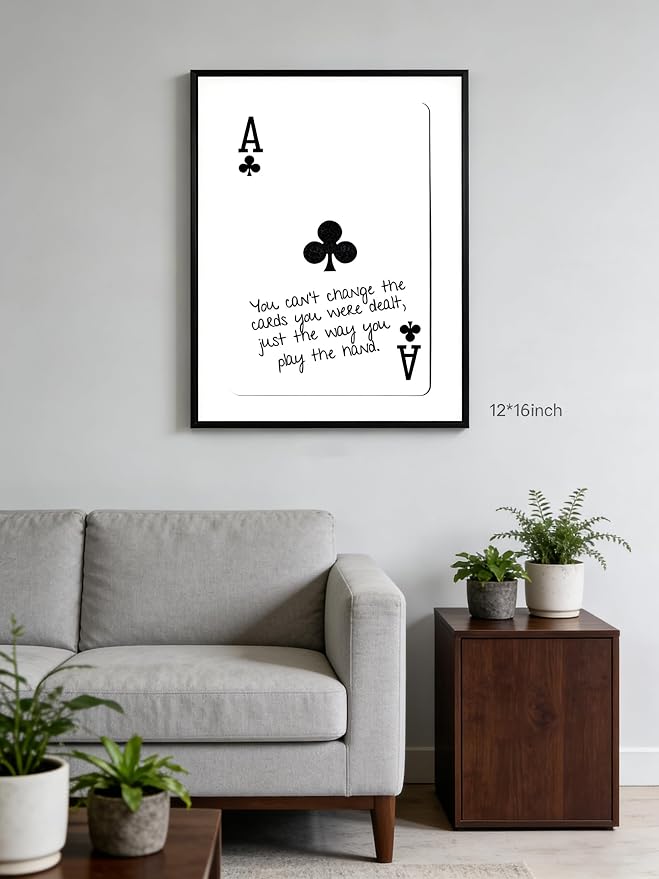 GEFQBBLD Funny Lucky Ace Poker Wall Art,Funky Mdern Canvas Black Art Prints Painting,Retro Minimalist Black and White Playing Card Posters,Trendy Aesthetic Preppy Wall Decor 16x24in Black Framed