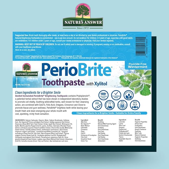 Nature's Answer Periobrite Whitening Toothpaste | Soothes & Refreshes | Gluten-Free, Flouride-Free Soy-Free & Vegetarian | Not Tested On Animals | No Artificial Sweetners or Preservatives 4oz