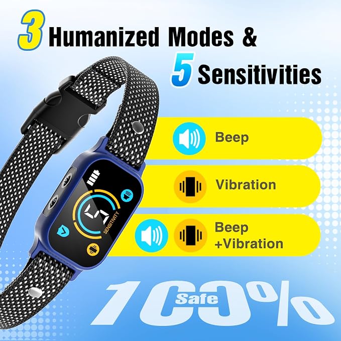 2 Pack Bark Collar, Smart Dog Bark Collar for Large Medium Small Dogs, Rechargeable Ultra-Light Training Collar with Beep Vibration, Anti Barking Device with 5-Level Sensitivity (BlackBlue)