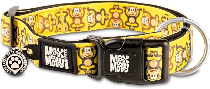Max & Molly Urban Pets Fashion Smart ID Dog Collar, Anti-Fade, Adjustable Sizing w/Pet Profile Smart ID QR-Tag, Waterproof & Machine Washable, Monkey Maniac, Extra Small (Neck Size 9-14")