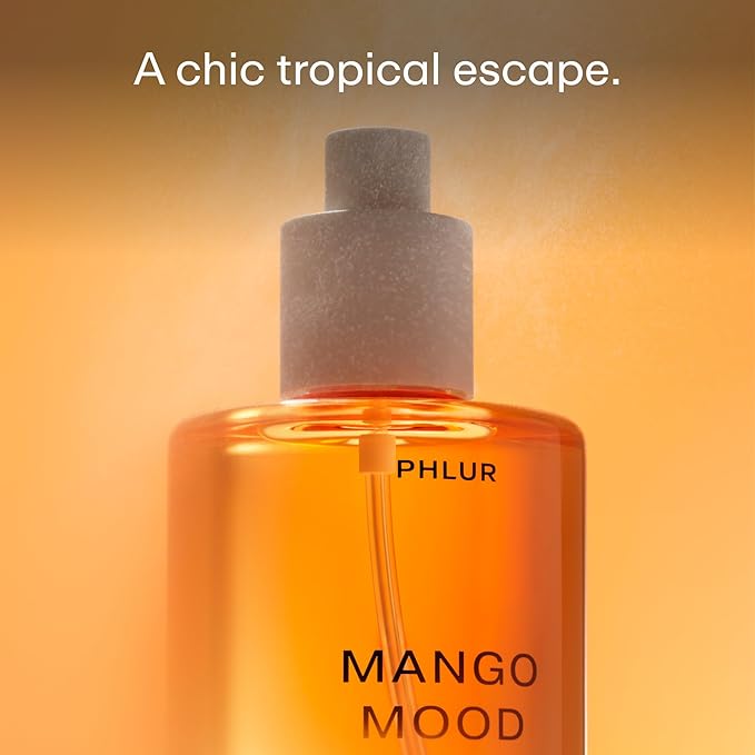 PHLUR Mango Mood Body Mist, 3 Fl Oz - Hair and Body Perfume for Women, Mango, Black Currant & Pink Pepper Body Spray with Vanilla Elixir, Brown Sugar & Patchouli Fragrance