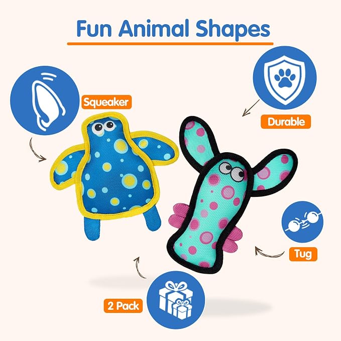 Squeaky Dog Toys for Small & Medium Dogs, Turtle & Lobster Set