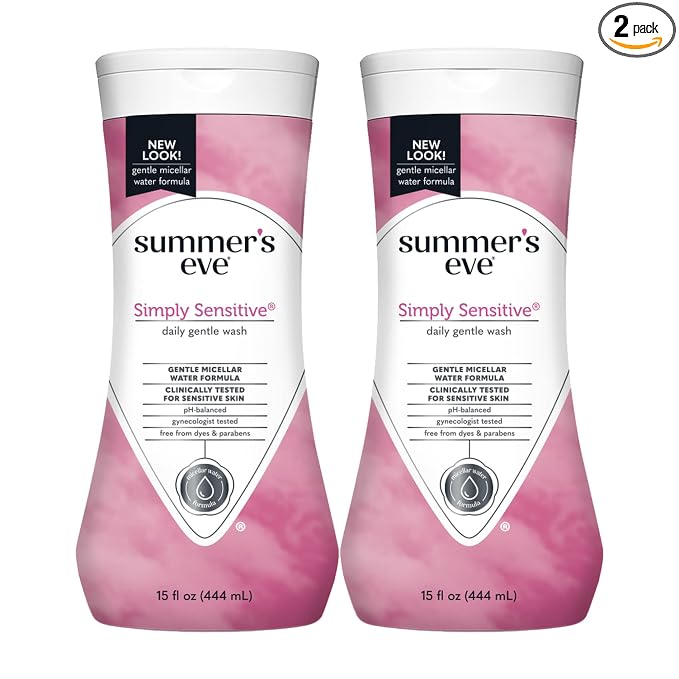 Summer's Eve Simply Sensitive All-Over Daily Feminine Wash, Gentle pH-Balanced Body Wash for Women, Removes Vaginal Odor, 15 Fl Oz (Pack of 2)