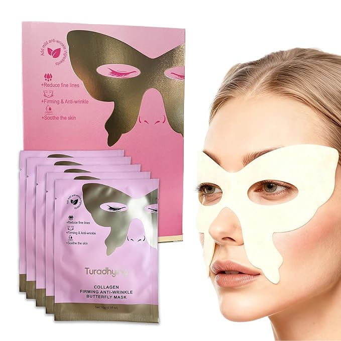 Collagen Firming Anti-Wrinkle Butterfly Eye Masks with Hydrolyzed Collagen & Niacinamide – Hydrogel Under Eye Patches for Dark Circles, Puffiness, and Fine Lines – 5 Pairs per Pack