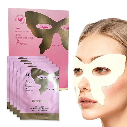 Collagen Firming Anti-Wrinkle Butterfly Eye Masks with Hydrolyzed Collagen & Niacinamide – Hydrogel Under Eye Patches for Dark Circles, Puffiness, and Fine Lines – 5 Pairs per Pack