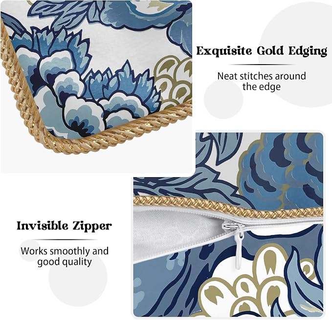 KSLIDS Vintage Floral Soft Velvet Throw Pillow Covers Set of 2 Blue Beige Floral Decorative Pillow Covers 18x18 Inch Chinoiserie Retro Pillow Case for Sofa Couch Bedroom Farmhouse Home Decor
