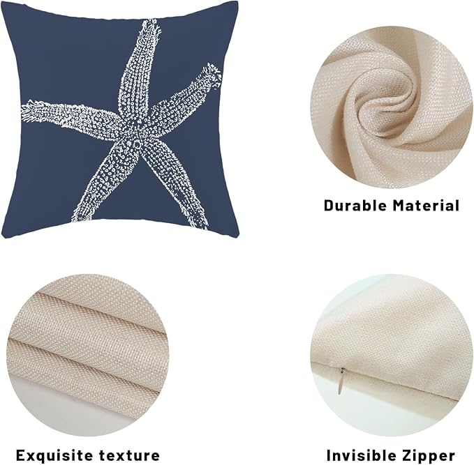 Navy Blue Coral Starfish Pillow Covers 20x20 Inch Set of 2 Coastal Throw Pillows Spring Summer Nautical Beach Ocean Decorations Linen Pillowcase Outdoor Decor Farmhouse Cushion Case for Home