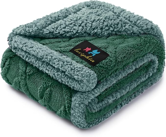 Luciphia Waterproof Dog Blanket, Reversible Sherpa Fleece for Couch Cover | Reversible waterproof pet blanket with soft Sherpa fleece; machine washable, protect couch bed car, Green-thicken 57" x 40"