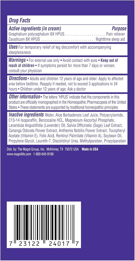 MagniLife Relaxing Leg Cream PM, 4 Oz Jars (2 Pack), Homeopathic Nighttime Pain Reliever & Sleep Aid with Lavender & Magnesium, Non-Greasy Deep Penetrating Cream for Restless Legs & Discomfort