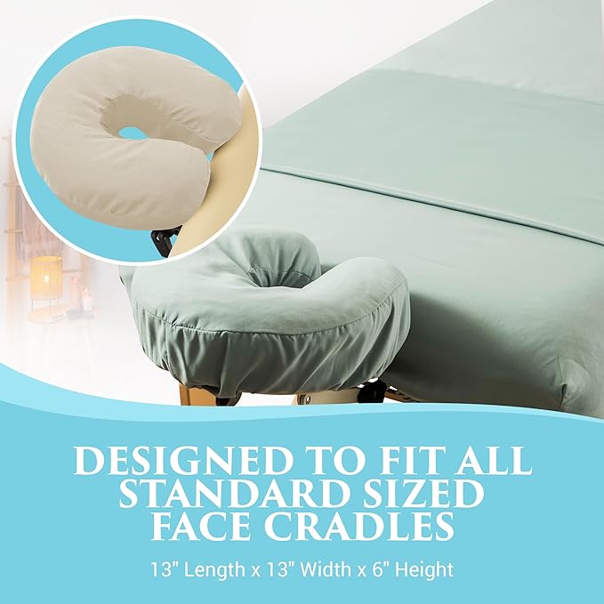 NRG Deluxe Flannel Face Cradle Covers 100% Brushed Cotton Face Rest Covers - Protect Your Massage Table Face Cradle - Adds Warmth and Comfort - 13" x 13" x 6" - 200 Thread Count - Color Sage