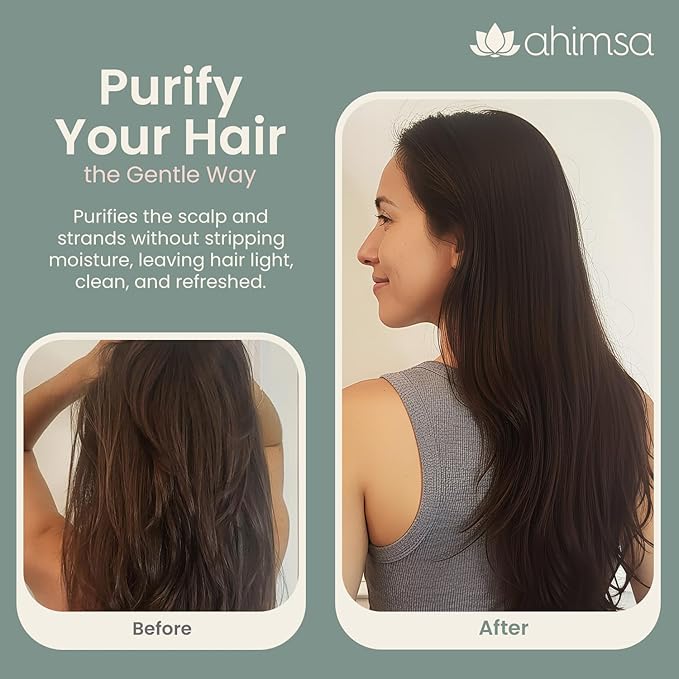 Ahimsa Gentle Purifying Shampoo, Daily Clarifying Shampoo for Dry Hair & All Hair Type with Indian Gooseberry & Willow Bark Extract, Sulfate-Free Scalp Cleanser for Build Up Removal, Spearmint (10 oz)