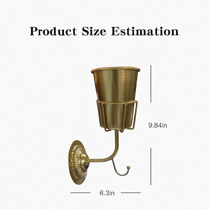 Gold Wall Planter, Wall Vase – 9.84×6.30×4.92 Inches Metal Gold Wall Planter Wall Vase – Hanging Wall-Mounted Flower Pot for Indoor Outdoor Home Decor Living Room Balcony