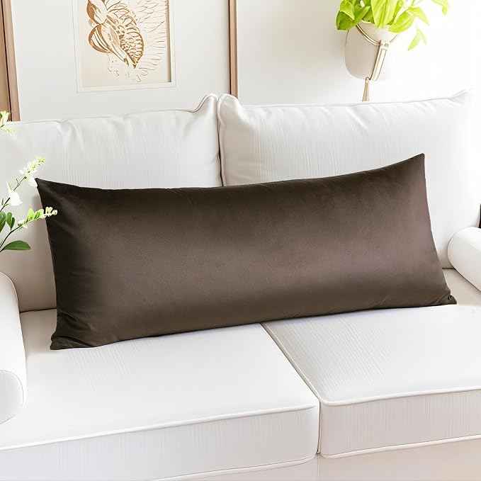 Artscope Luxury Velvet Lumbar Pillow Cover Super Soft Decorative Rectangle Pillowcases Soft Solid Cushion Cases for Couch Sofa Bedroom Car Decor 14x36 Inch Chocolate Brown