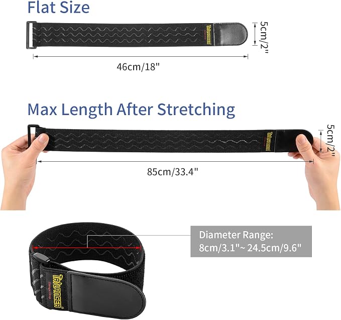 Trilancer Elastic Cinch Straps with Anti-Slip Strips, 2" x 18"(8 Pack) Hook and Loop Storage Strap with Buckle, Bundling Straps for Extension Cords, Cables, Ropes, Hoses, Bike, Boat, Pant Garters