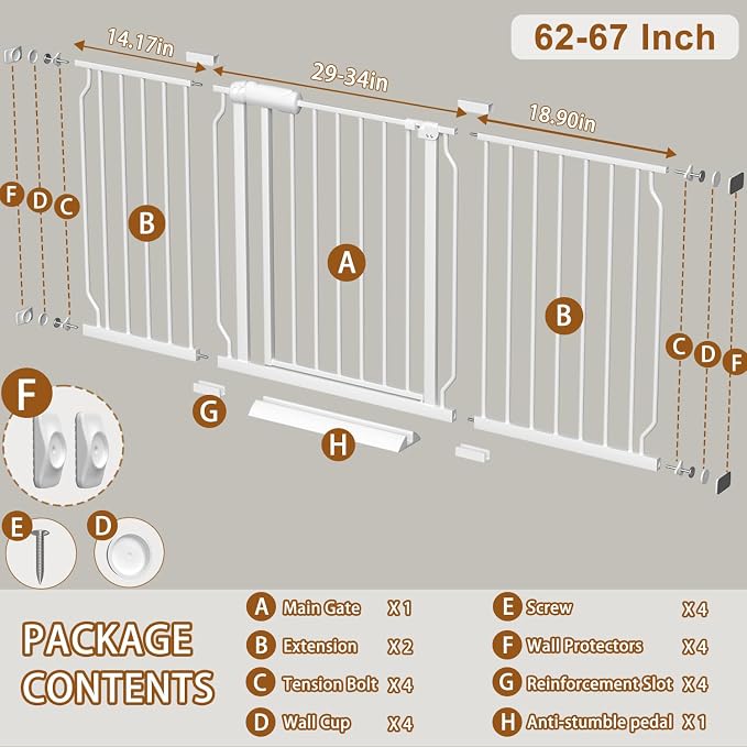 Fairy Baby 62-67 Inch Extra Wide Baby Gate Pressure Monuted Safety Gates