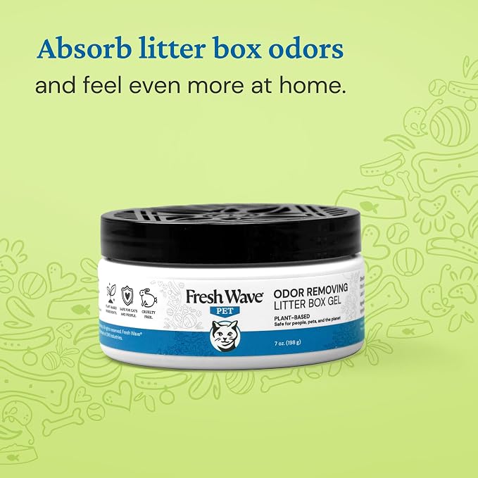 Fresh Wave Litter Box Odor Eliminator Gel, 7 oz Each, 2-Pack | Plant-based ingredients, Lasts 15-30 days per jar, Place within 3 ft of litter box, No phthalates or parabens, Pet safe