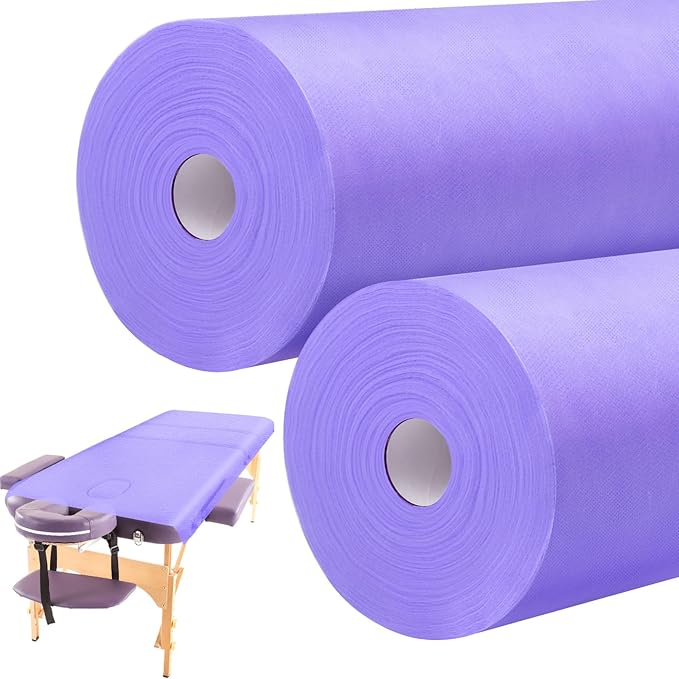 Tudomro 2 Rolls Disposable Non Woven Bed Sheets 24 x 71 Inch Massage Table Paper Covers Non Woven Fabric Massage Sheets Waterproof Spa Breathable Bed Cover for Beauty Salon (Purple)