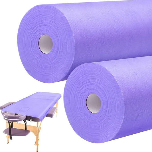Tudomro 2 Rolls Disposable Non Woven Bed Sheets 24 x 71 Inch Massage Table Paper Covers Non Woven Fabric Massage Sheets Waterproof Spa Breathable Bed Cover for Beauty Salon (Purple)