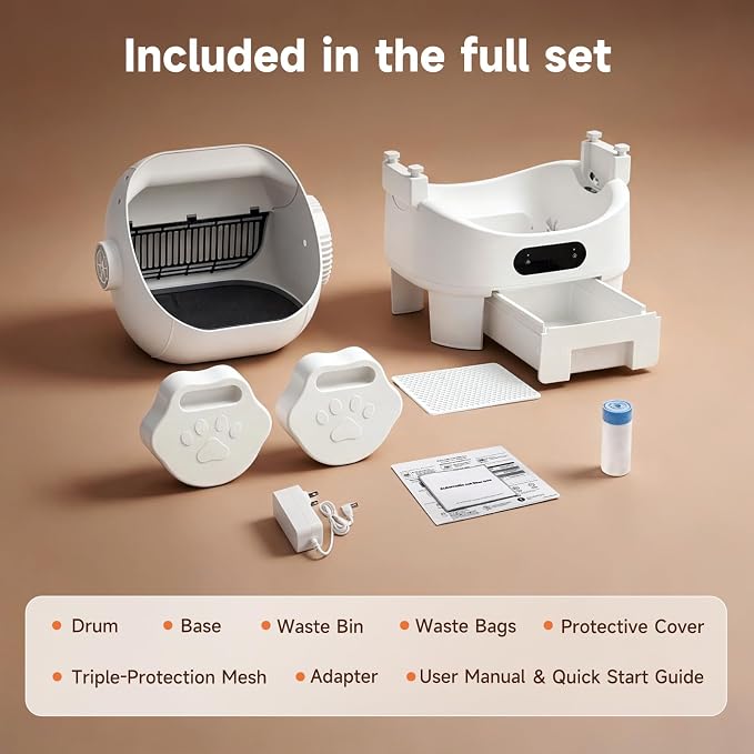 XL Automatic Self Cleaning Open Top Cat Litter Box, White | Multi-Sensor Safety, Ultra-Quiet, Easy Setup, Large Waste Bin, Easy to Clean, for Multi-Cat Homes