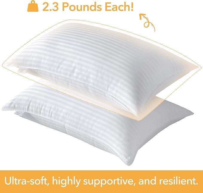 Oubonun Standard Size Pillows Set of 2, 20 x 26 Inch | Fluffy & Supportive Down Alternative Pillows with Zippered Cotton Cover - Breathable and Cool for All Sleeping Positions