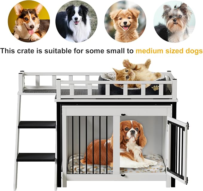 PAKASEPT Pet Bunk Bed,Dog Window Perch with Stairs and Storage, Dogs/Cats Crate Furniture, with Multi-Purpose Blanket and Indoor Dog Bed for Small Medium Size