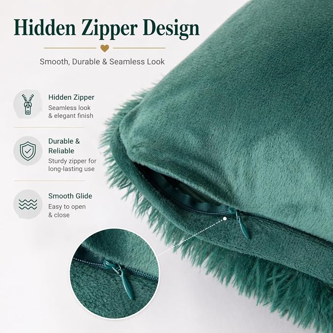 REAFORT PV Faux Fur Body Pillow Cover 21"x54", Hidden Zipper (Evergreen) | Ultra-soft long hair faux fur with a hidden zipper offers luxurious comfort and is machine washable for easy care.