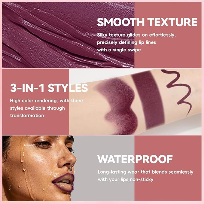 Lip Liner Gloss Lip Combo Set, 2 in 1 Lip Duo Plum Lip Liner Lipstick Matte Velvet Nude Berry Tinted Gloss Lip Kit, Smooth Quick Fuller Plumping Lip Makeup for Women02#Matte Berry