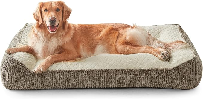 JOEJOY XL Orthopedic Dog Bed for Large Dogs - Extra Thick Foam Pet Bed Sofa with Bolster Sides, Large Sized Dog Couch Bed with Removable Washable Cover, Non-Slip Bottom, Beige (45"x32")