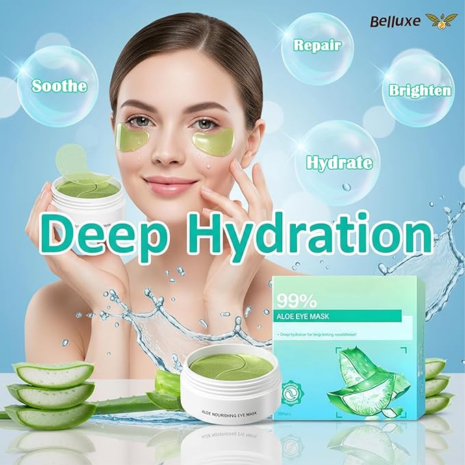 Aloe Vera Under Eye Gel Patches – Cooling Hydrating Eye Pads with Aloe, Refreshing Under Eye Mask for Sensitive Skin
