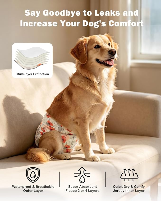 CuteBone Dog Diapers Female Washable Small Medium Large 3 Pack Reusable Doggie Diapers Puppy Period Pants for Doggy Heat Cycle Peeing