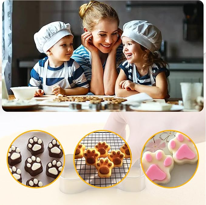 2 packs 6-Cavity Dog Cat Paw Silicone Mold & 3 Packs Stainless Steel Bone Cookie Cutter，for Chocolate, Candy, Pudding, Jelly, Dog Treats.
