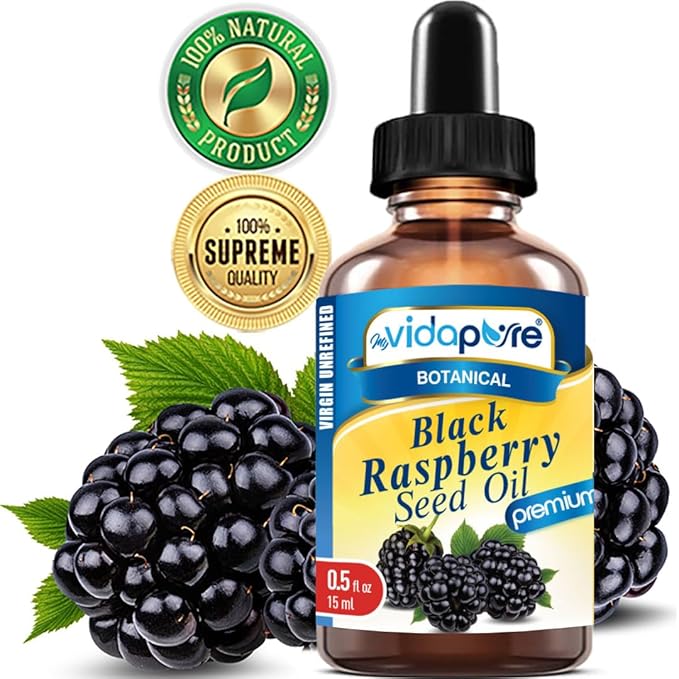 MYVIDAPURE BLACK RASPBERRY SEED OIL 100% Pure VIRGIN UNREFINED for Face, Body, Hair, Lip Care, Nails (0.5 Fl Oz)