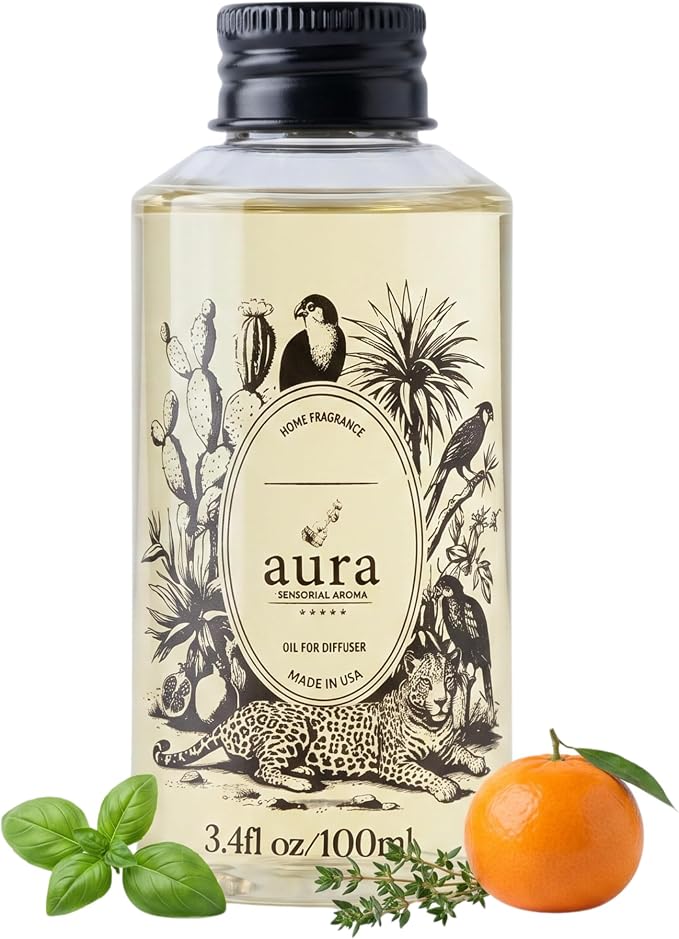 A U R A - Ponza Fragrance Oil for Waterless Scent Diffuser - Inspired by J. Malone Lime Basil Mandarin | 3.4 fl oz / 100 ml Essential Oil Blend for Aromatherapy & Hotel Collection Diffuser