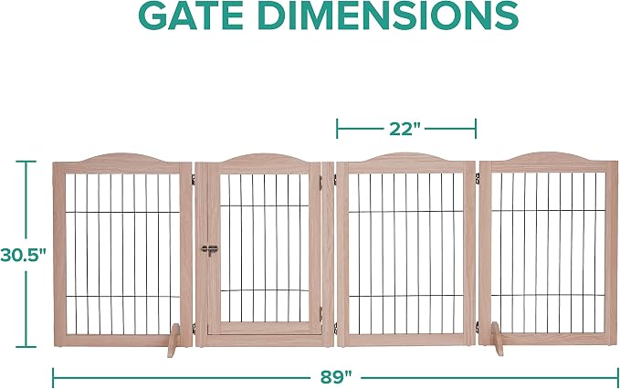 Arf Pets Dog Gate with Walk Through Door, 4 Panel 360° configurable Freestanding Wooden Wire Fence, 80" Wide, 31.5" Tall, Foldable, Support Feet Included, for The House - Indoor Use