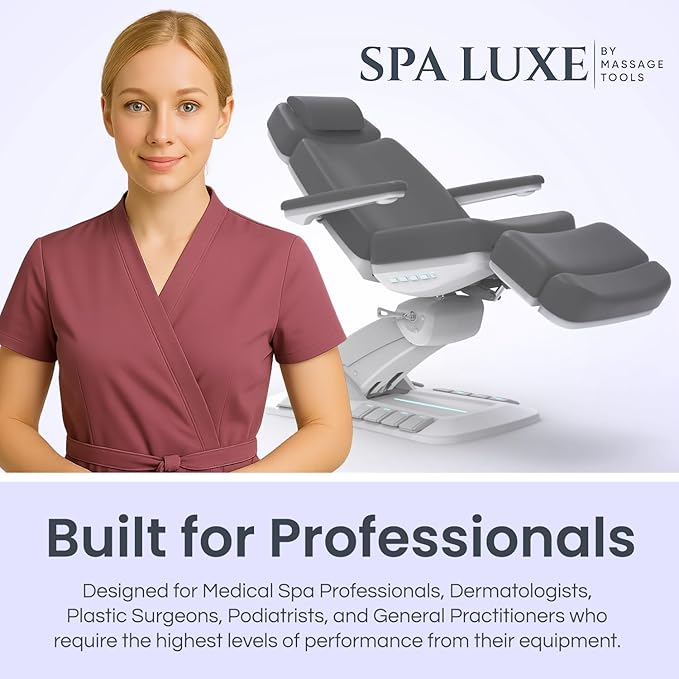Massage Tools - Professional Spa and Facial Chair with 240° Rotation, LED Lighting, Memory Settings, and Adjustable Headrest - Premium Service Bed and Spa Chair for Salon and Facials - Sand