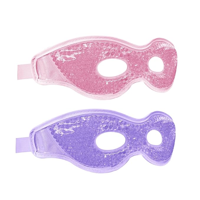 Permotary 2PCS Gel Eye Mask Reusable Hot Cold Compress Pack Eye Therapy,Therapeutic Gel Eye Spa Pad for Puffiness/Dark Circles/Eye Bags/Dry Eyes/Headaches/Migraines/Stress Relief-Purple&Pink