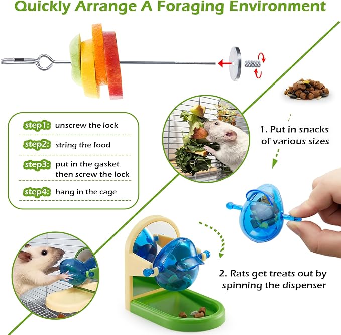 2Pcs Rat Enrichment Toys Set - Fruit/Veg Holder & Treat Dispenser