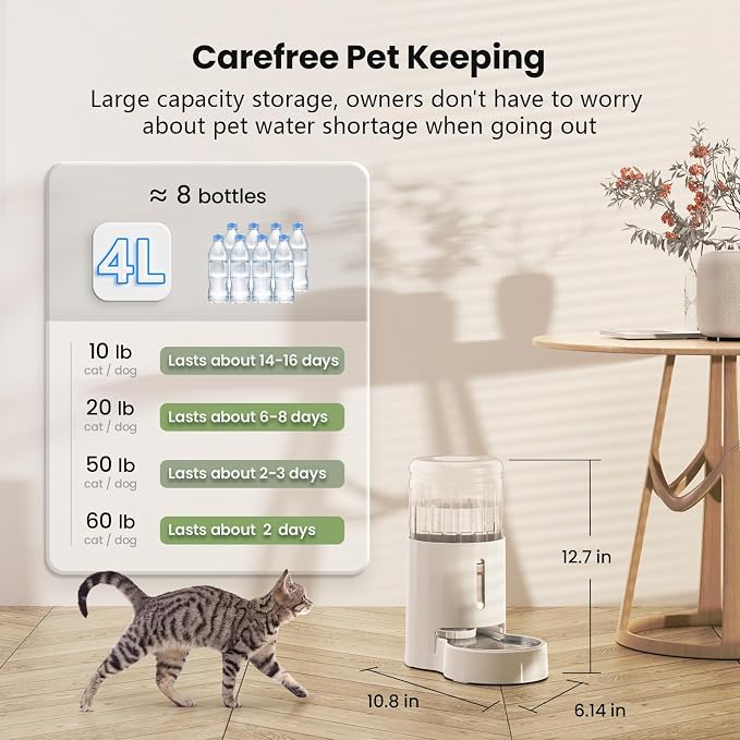 CZPET 4L Pet Water Dispenser Without Electricity Unplugged Automatic | Water Bowl Dispenser, Gravity Water Dispenser for Dogs Water Self Feeder Dog Fountain Dogs Bowl Bottles for Puppy