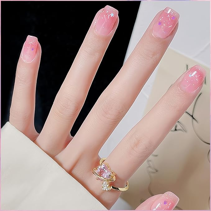 NovaCharm Soft Pink Glitter Nail Color, Water Based Quick Dry Non Toxic Polish with Bar & Star Glitter, Reflective Sparkly Pink Nail Color for Women & Girls DIY Home Nail Art, 9 ML