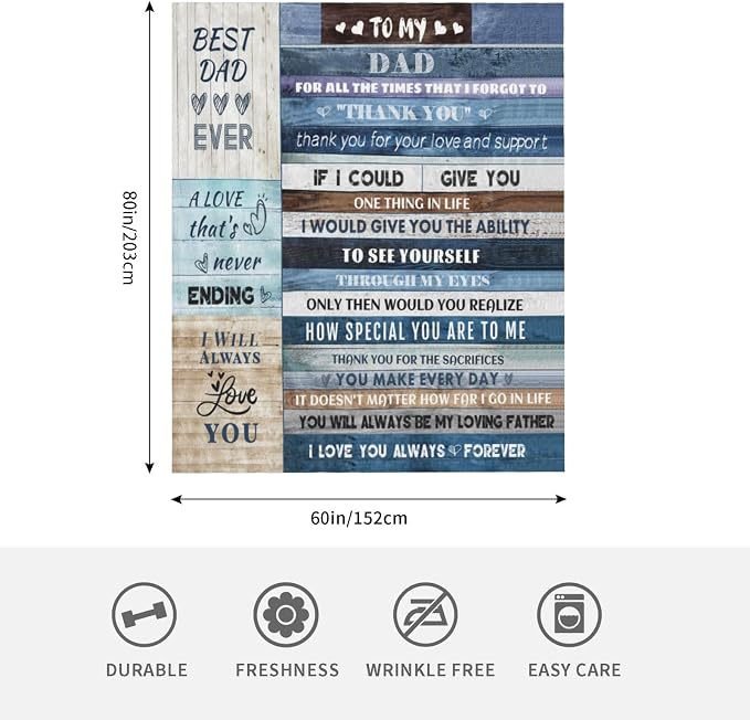 Gift for Dad from Daughter Son, Dear Dad Blanket for Father's Day, Throw Blankets Anniversary Birthday Super Soft Flannel Throw Blankets for Christmas Valentines Thanksgiving for Bed Sofa(60''x80'')