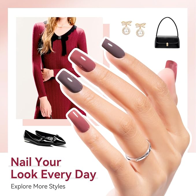 Nude Grays Nail Polish Set, Non Gel, 6 Colors Nude Pink Brown Red Dusty Rose Nail Polishes Neutral Color for All Seasons, Fast Air Dry Nail Art DIY at Home Manicure Gift for Women Girls