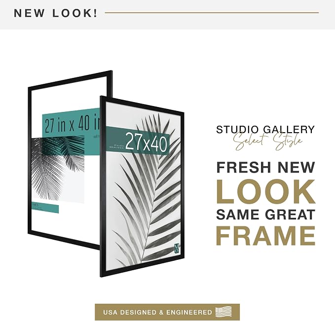 MCS Studio Gallery Movie Poster Frame 27x40 Black Woodgrain Engineered Wood, Vertical & Horizontal Wall Hanging Large Picture Frame for Photos, Artwork & Custom Posters (1-Pack)