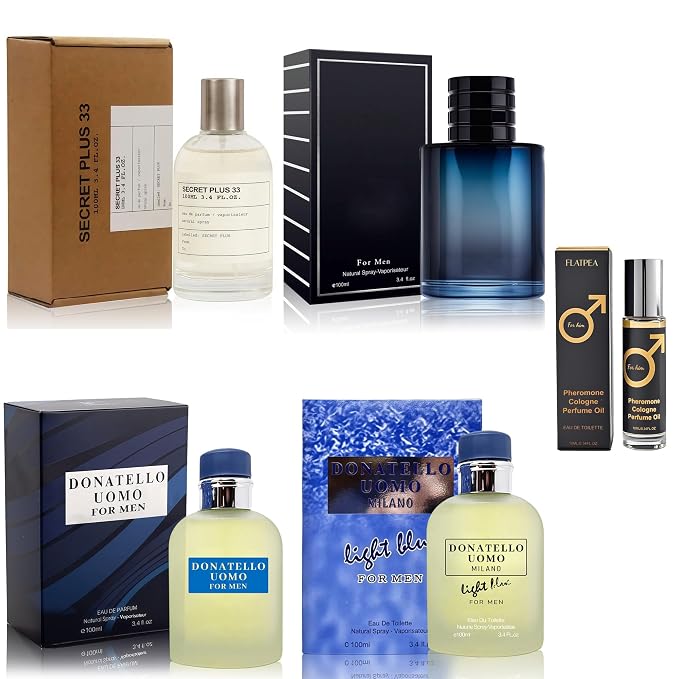 AFLUXE Men's Cologne Gift Set - Variety Pack of 4 Long Lasting Fragrances with 10ml Pheromone Cologne for Men Kit EDP/EDT (PHM-ScreP33/SavE/Dona)