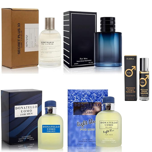 AFLUXE Men's Cologne Gift Set - Variety Pack of 4 Long Lasting Fragrances with 10ml Pheromone Cologne for Men Kit EDP/EDT (PHM-ScreP33/SavE/Dona)