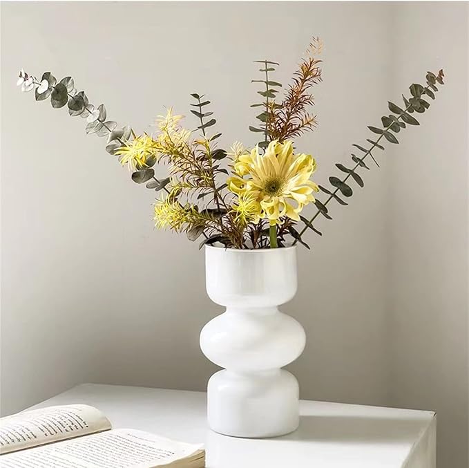 JSPYFITS Glass Hydroponic Flower Vase, 7 Inches Colored Glass Bubble Vases for Flower, Three-Layer Glasses Funky Vase for Home/Office/Weddings/Party Table Flower Decor (White)