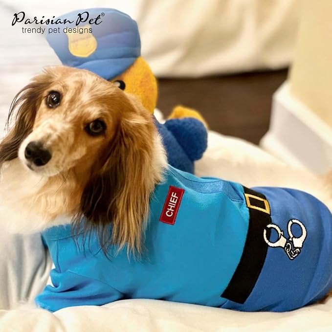 Parisian Pet Police Dog Costume - 100% Cotton Blue Dog Clothes for Large Dogs - Lightweight Puppy Outfits - Funny French Bulldog Clothes - Cute Cop Uniform Pet Shirt - Stretchy T Shirt for Dogs