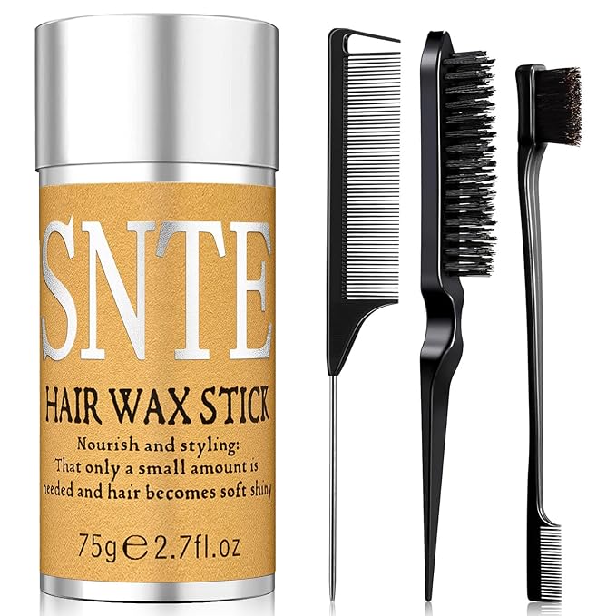 Slick Back Hair Brush & Hair Wax Stick Set - Tames Frizz & Smooths Flyaways - Sleek Ponytails, Buns, Edges - Styling Cream/Gel/Balm/Pomade Stick for Women - Styling Accessories for Girls & Kids