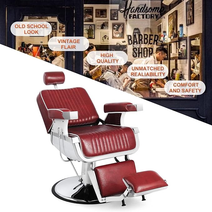 Artist hand Heavy Duty Hydraulic Recline Barber Chair Salon Chair Barber Chairs for Hair Stylist Tattoo Chair Barber Salon Equipment (Red)